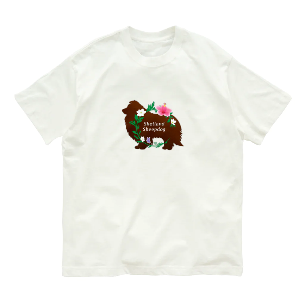 onehappinessのシェルティ　ハイビスカス　onehappiness オーガニックコットンTシャツ