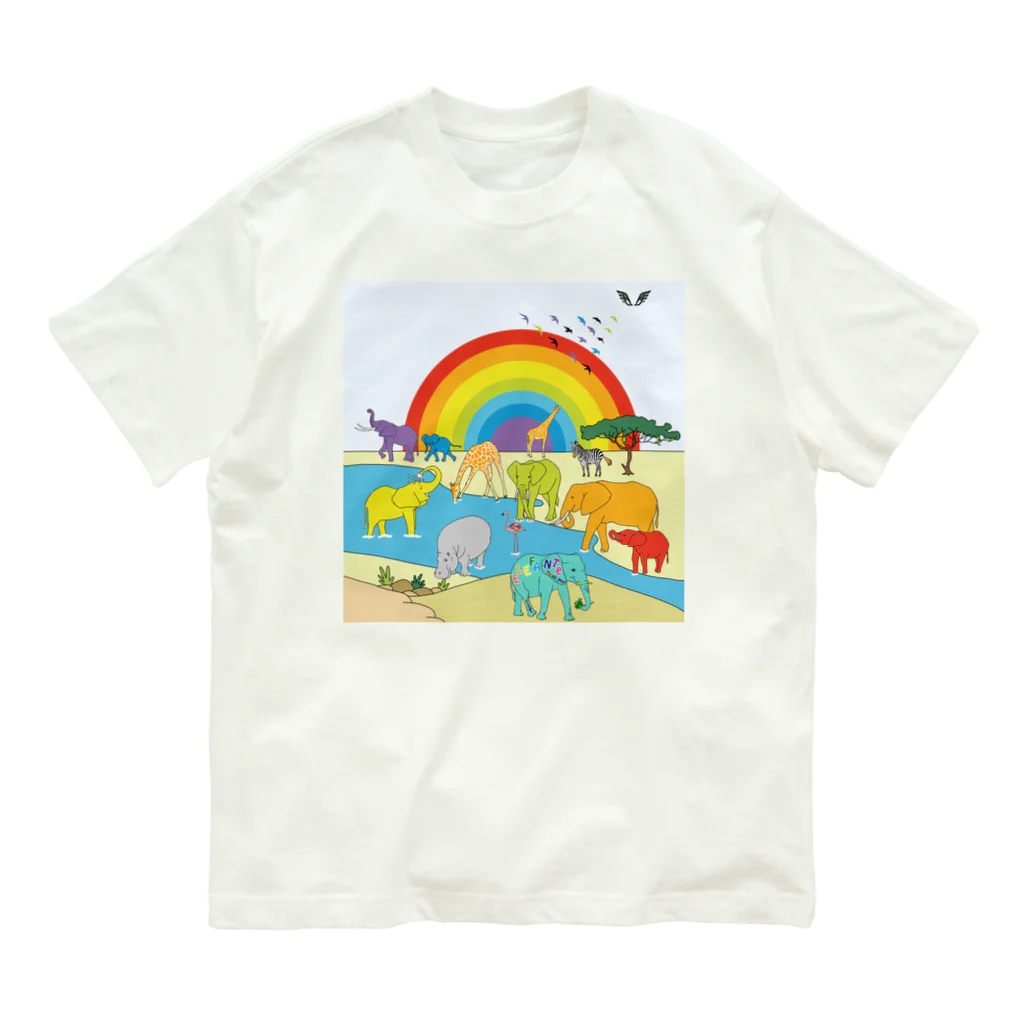 KANAT  LAMHITAのサファリの象たち Organic Cotton T-Shirt