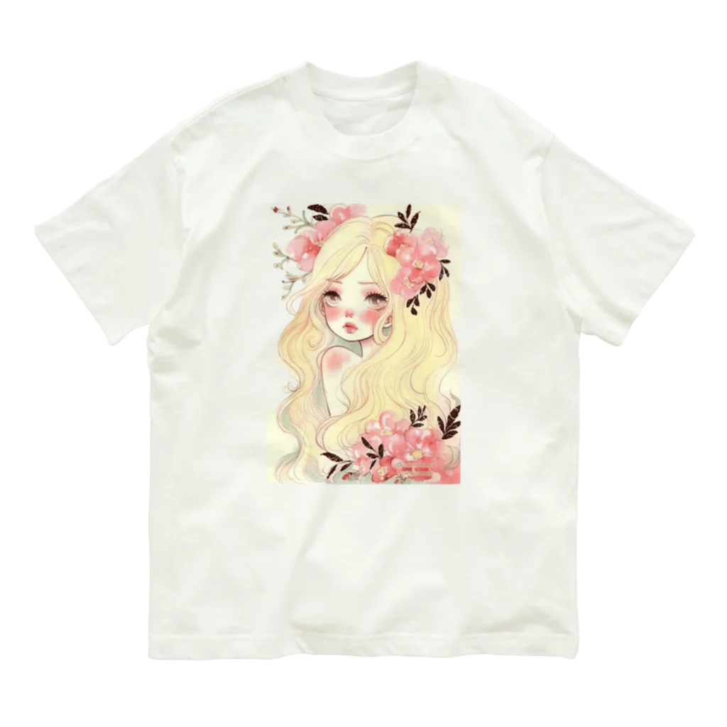 天道虫のPink Flower Hair Organic Cotton T-Shirt
