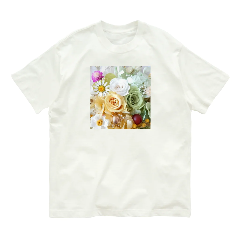 meke flowersのレモンイエローとアップルグリーン　ローズシリーズ Organic Cotton T-Shirt