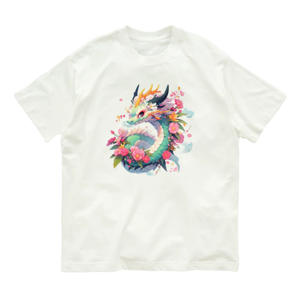 Japan Beautyオリジナルショップの緑色の花龍さん Organic Cotton T-Shirt