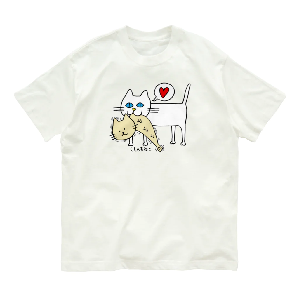 ししゃもねこ社のガクブルししゃもねこ オーガニックコットンTシャツ