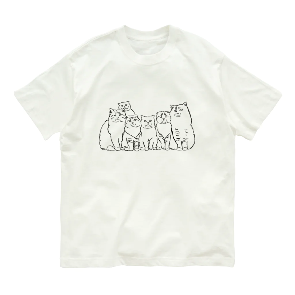 小鳥と映画館の仲良し6キャット　線画 Organic Cotton T-Shirt