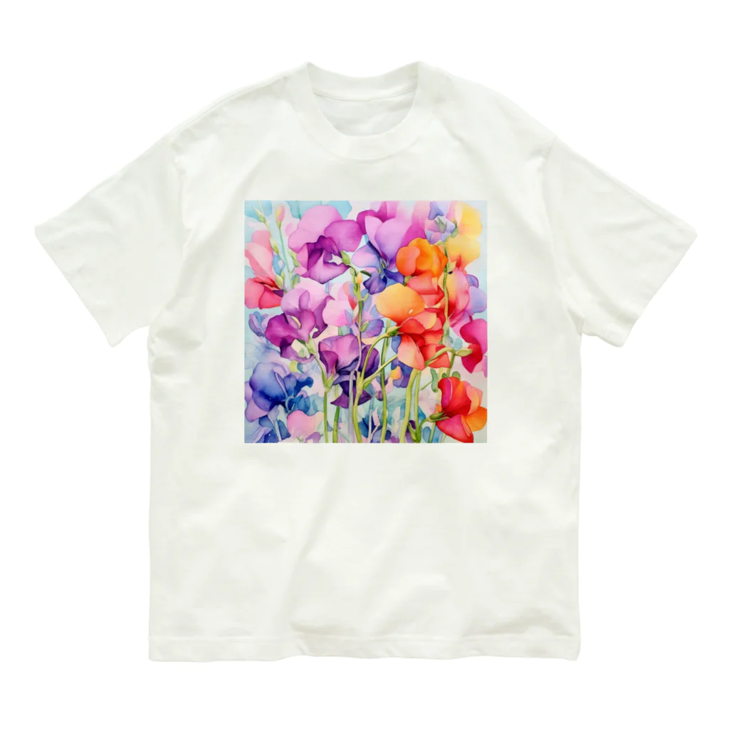 botanicalartAIのカラフルなスイトピー Organic Cotton T-Shirt