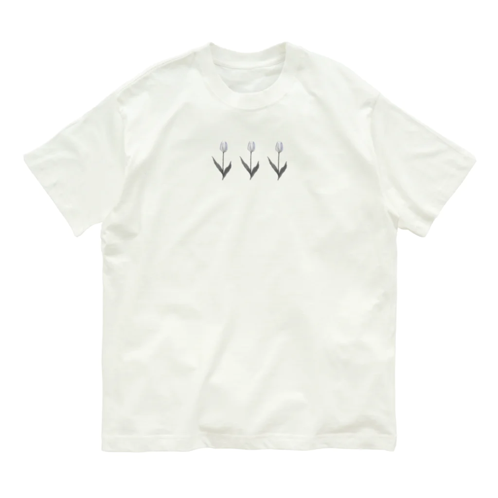 rilybiiのThree TULIP, White gray blue . オーガニックコットンTシャツ