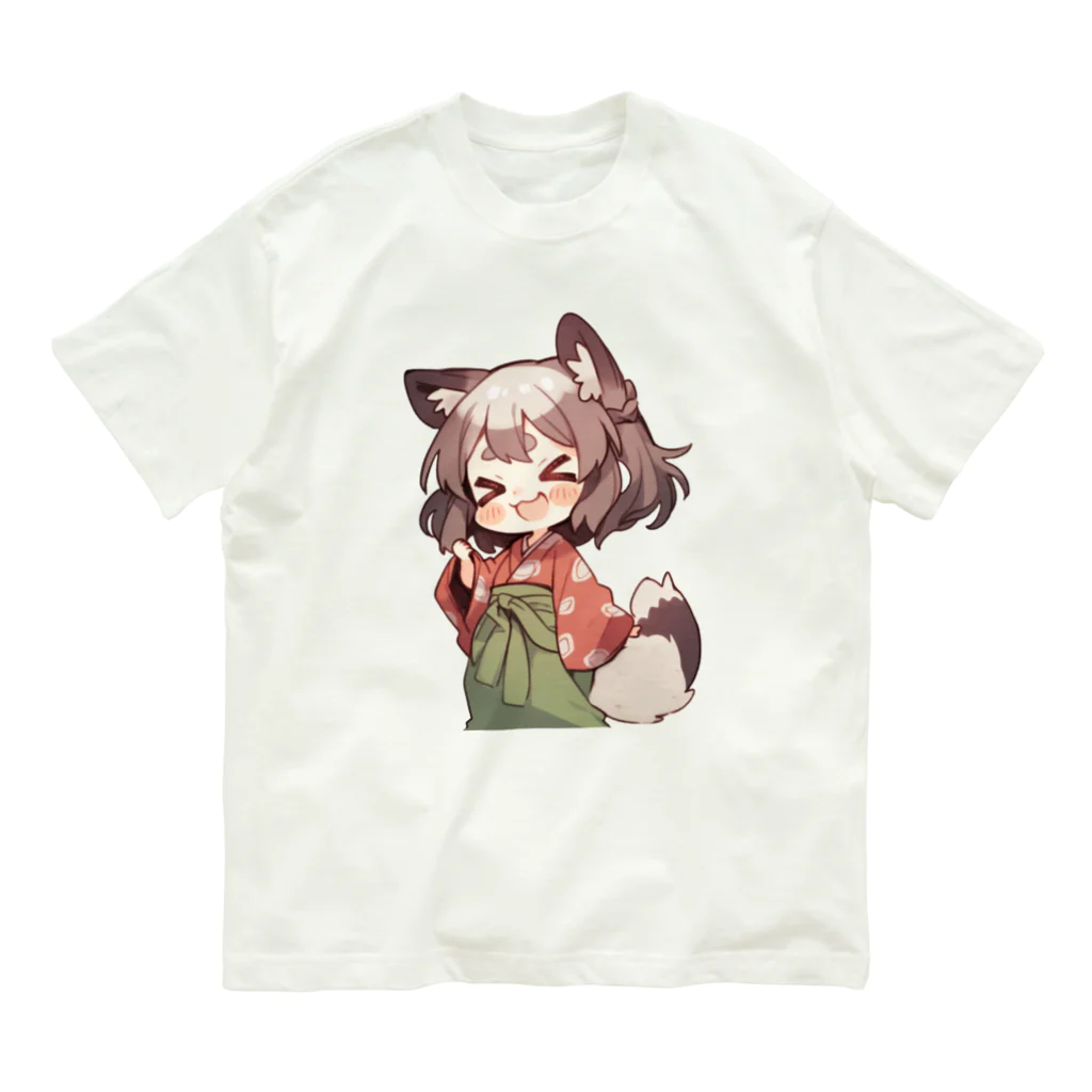 jai-to-anのたぬっぺ (Tanuppe) ver.2　狸の神様、たぬき、タヌキ オーガニックコットンTシャツ