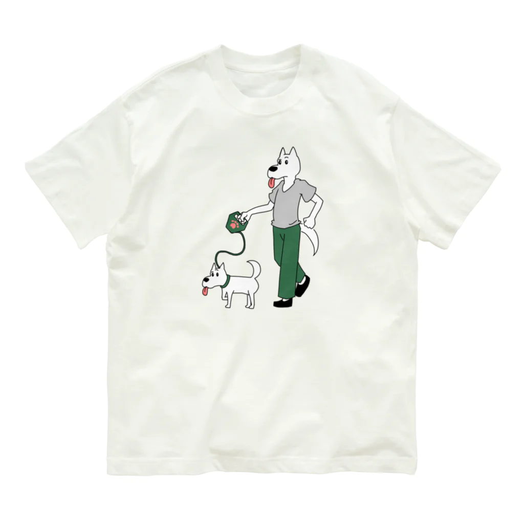 Chutaroの白犬×白犬×さんぽ オーガニックコットンTシャツ