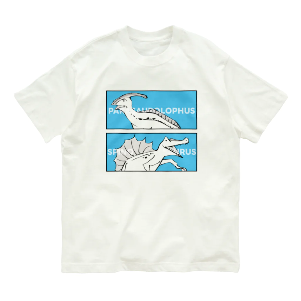 彩葉-IROHA-の戯画ザウルス(パラサウロロフス・スピノサウルス) オーガニックコットンTシャツ