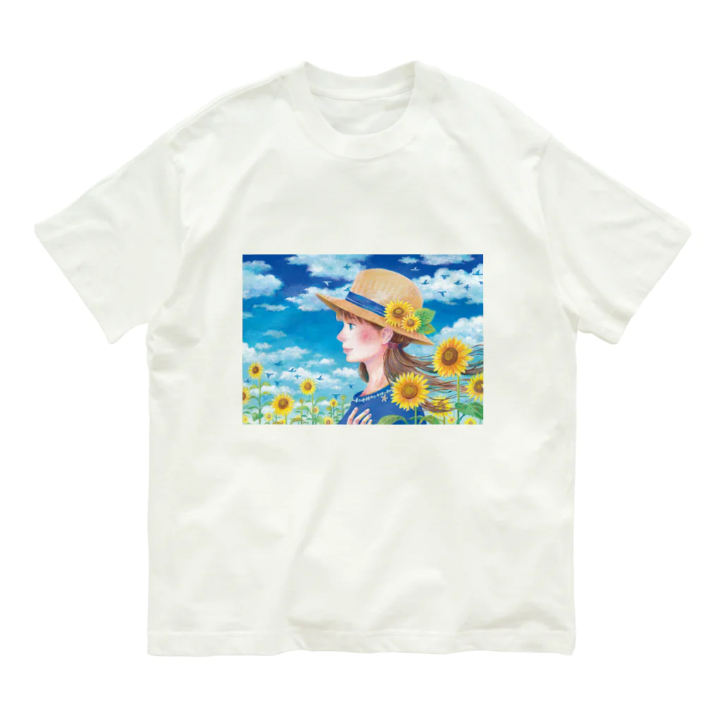 kazuyo online store【suzuri】　　　　　　　　　　　　　　　　　　　　　　　　　　　　　　　　　　　　　　　　　　　　　　　　　　　　　　　　　　　　　　　　の夏の向日葵と空 Organic Cotton T-Shirt