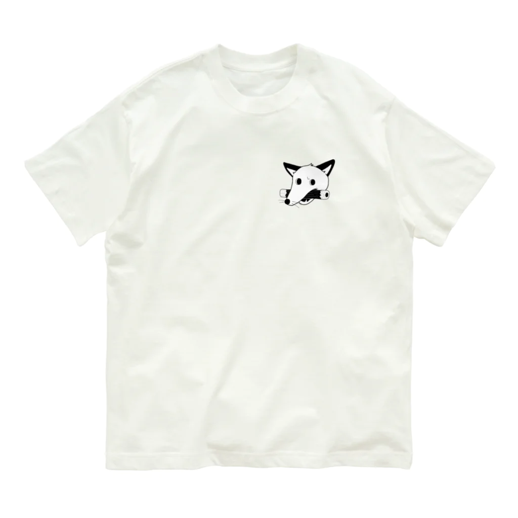 ぽんず堂のちくわを咥えた犬 オーガニックコットンTシャツ