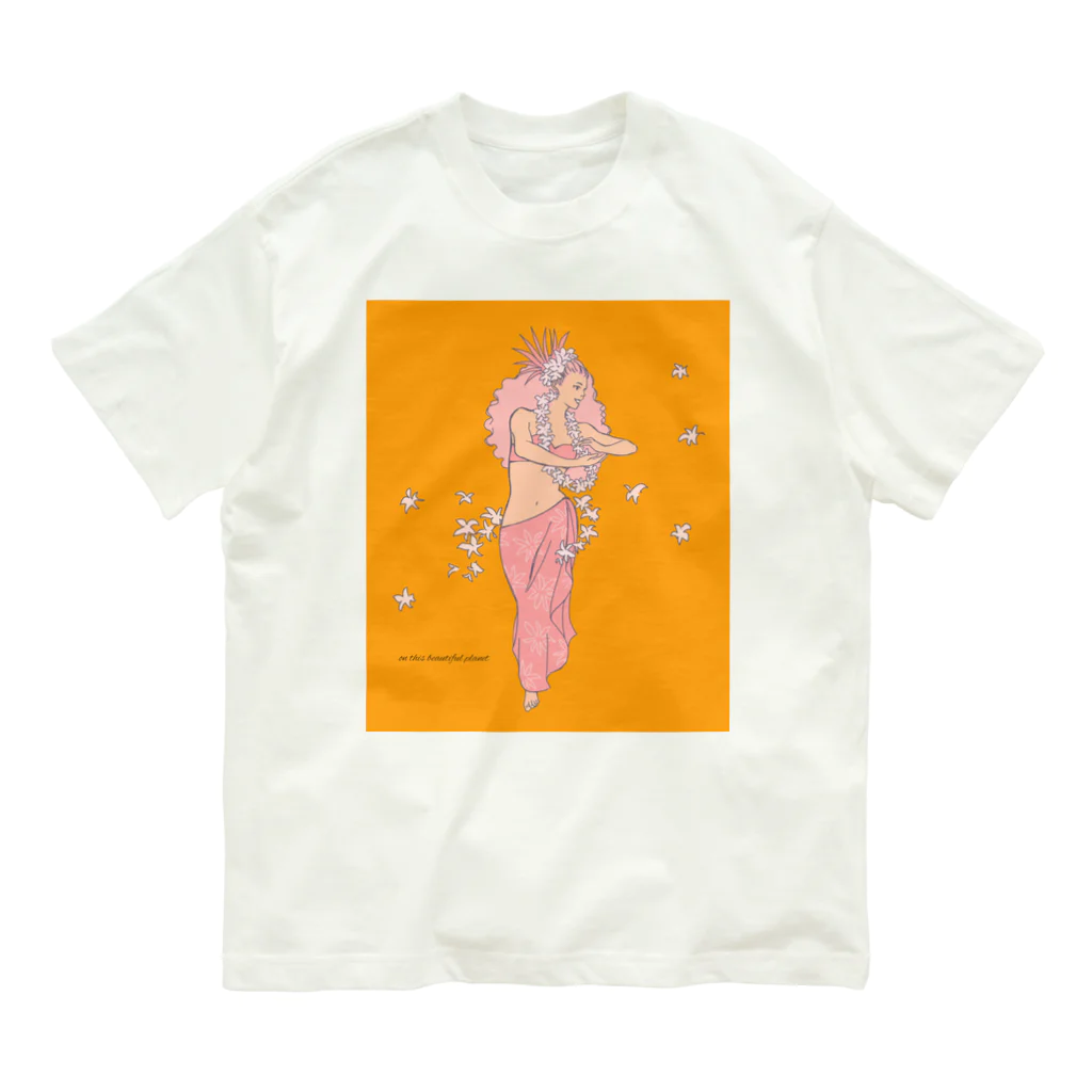 Noa Noa Art ＆ Designのタヒチアンダンサー（オレンジ）｜Ori Tahiti Lady オーガニックコットンTシャツ