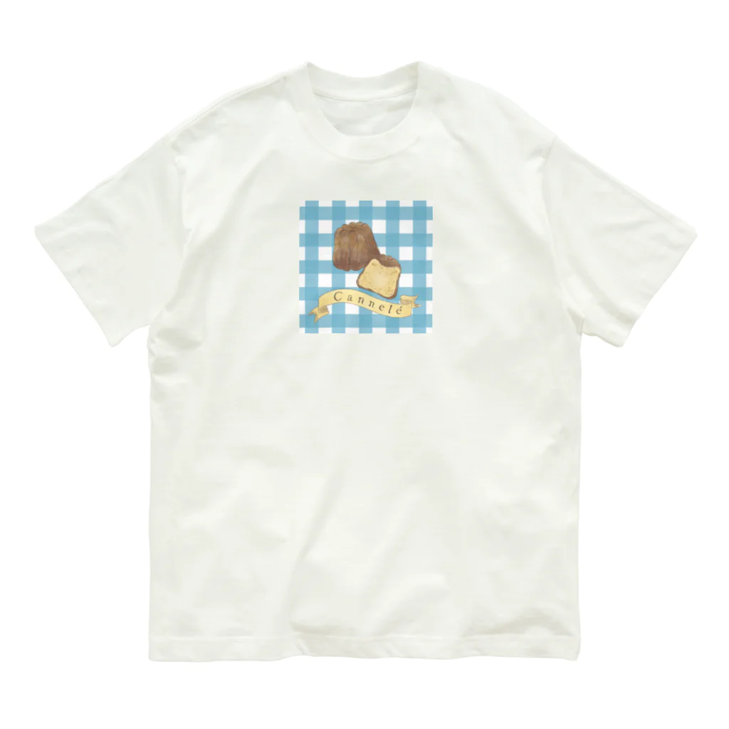 Oriko's Tea Roomのカヌレ　ブルーギンガムチェック オーガニックコットンTシャツ