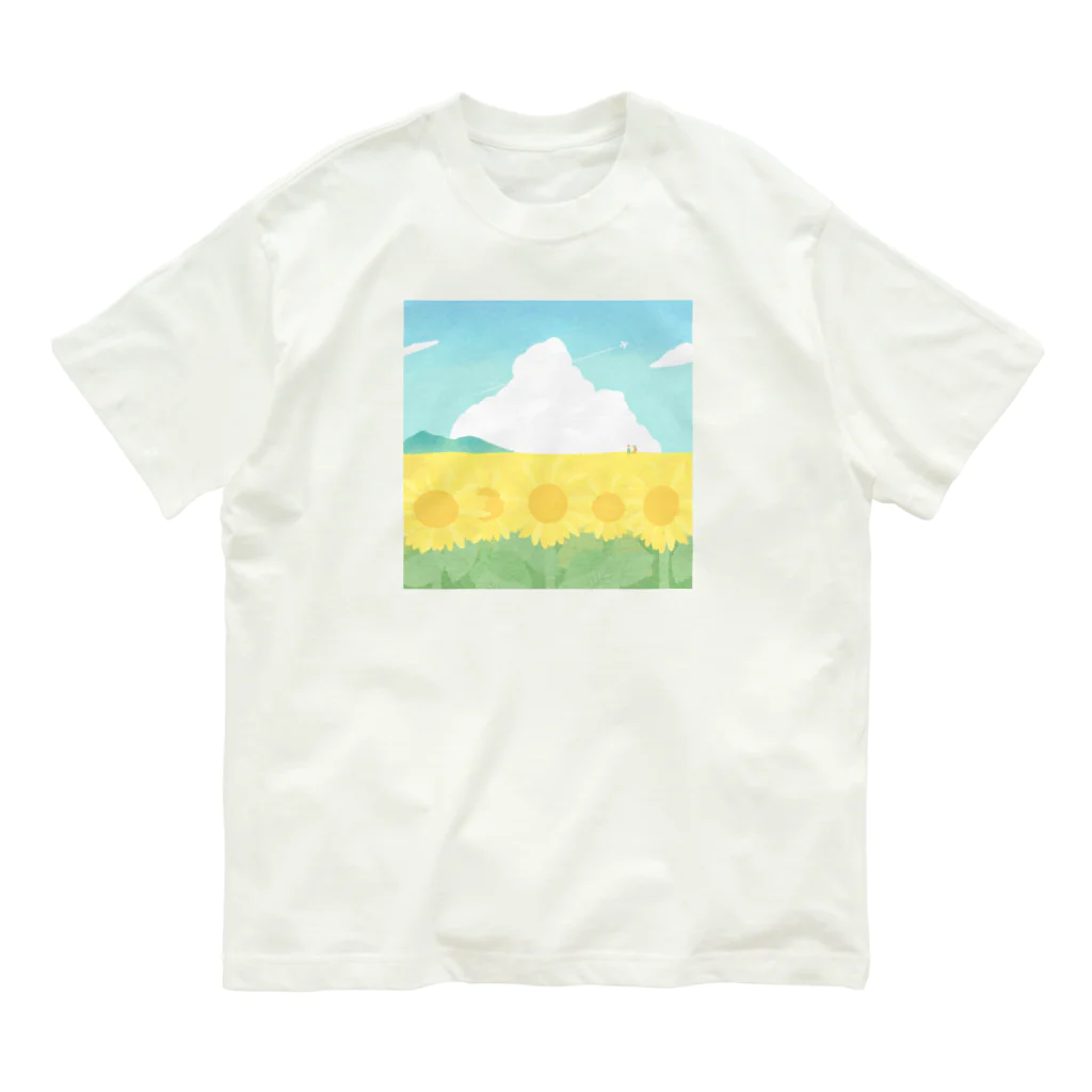 mizukiillust  ミヅキイラストのひまわり畑 オーガニックコットンTシャツ