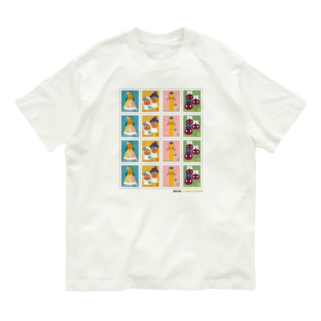 Quatre Illustrationのキャトル切手_お野菜ファッションショーA 4×4 Organic Cotton T-Shirt