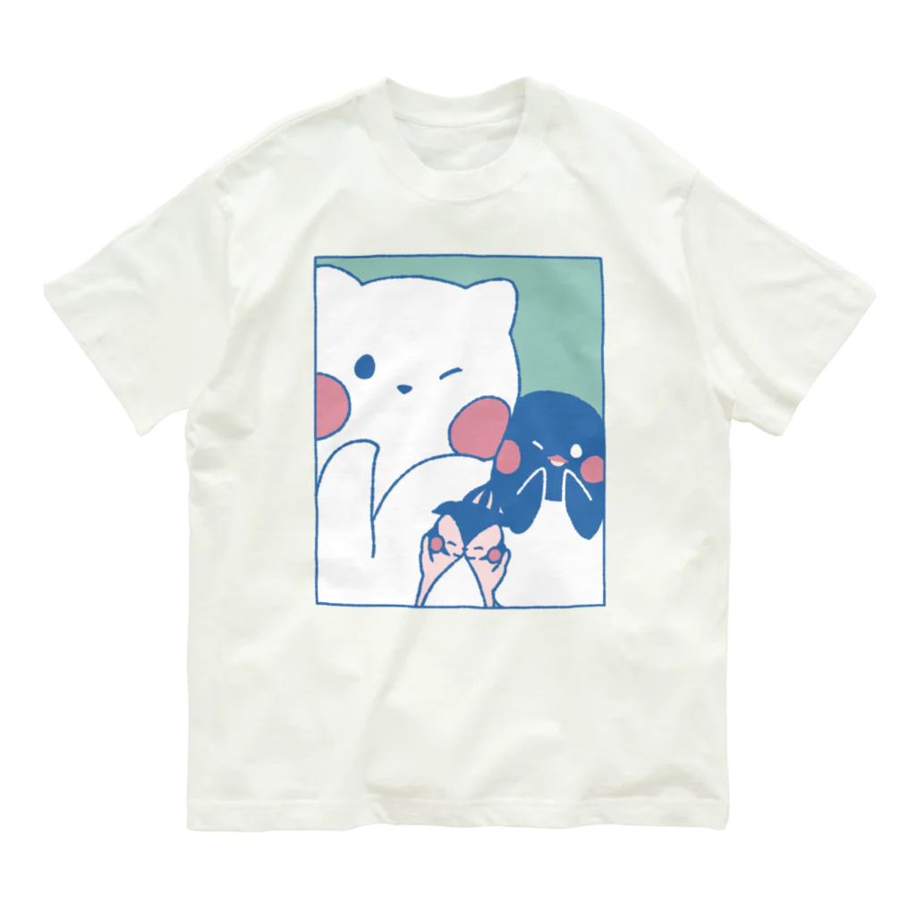 tafu tafuのかわいいポーズのしろぎんしま オーガニックコットンTシャツ