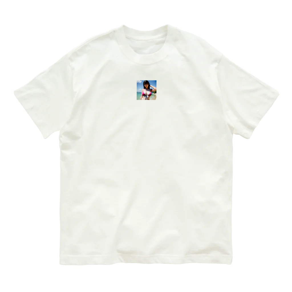 Oppaiの夏のビーチのハイビスカスちゃん オーガニックコットンTシャツ