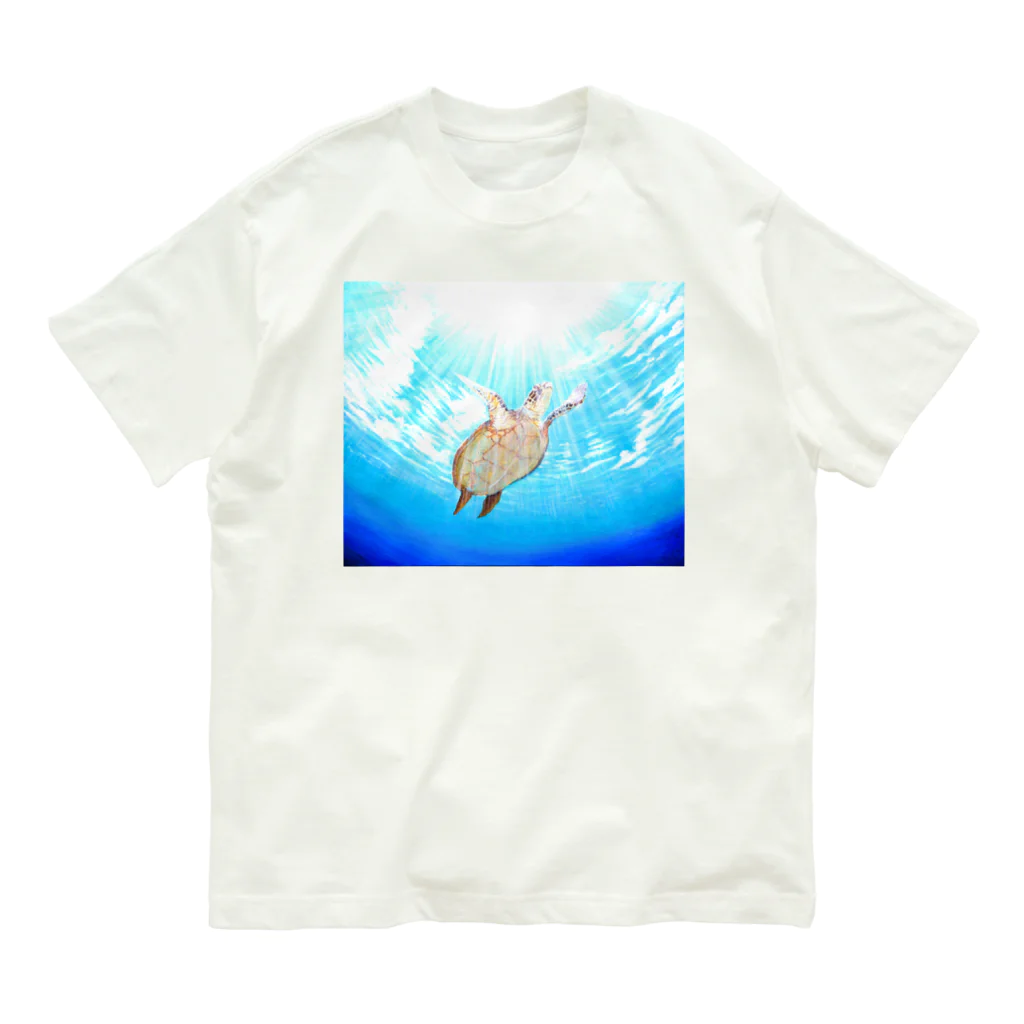 shokomumuの海の空　ウミガメ オーガニックコットンTシャツ