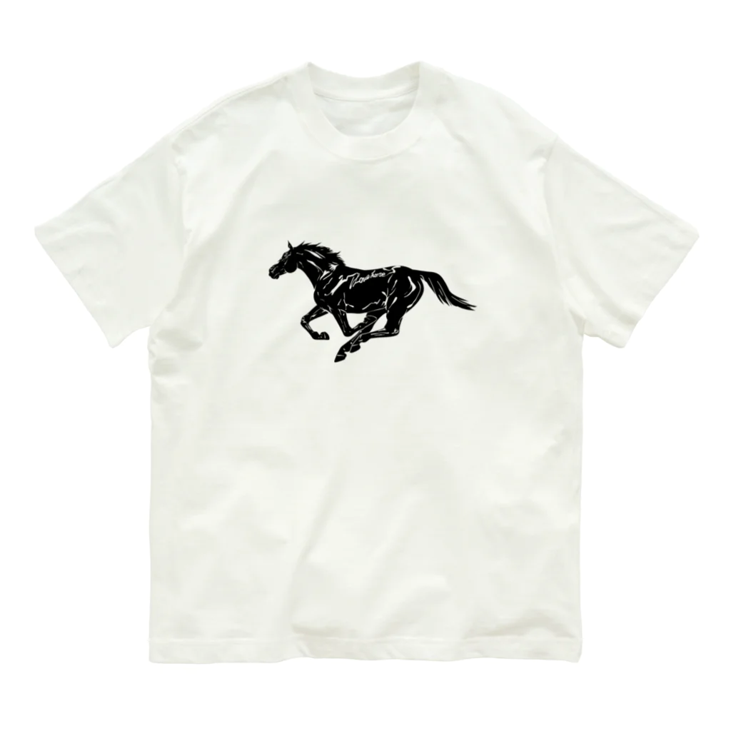 Atelier カントレラの走る馬モノクロ オーガニックコットンTシャツ