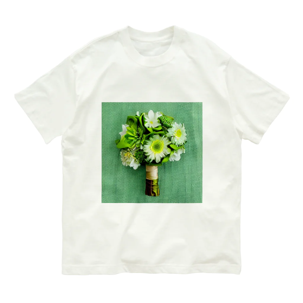 フラワーアイテムのグリーンバックのグリーンブーケ Organic Cotton T-Shirt