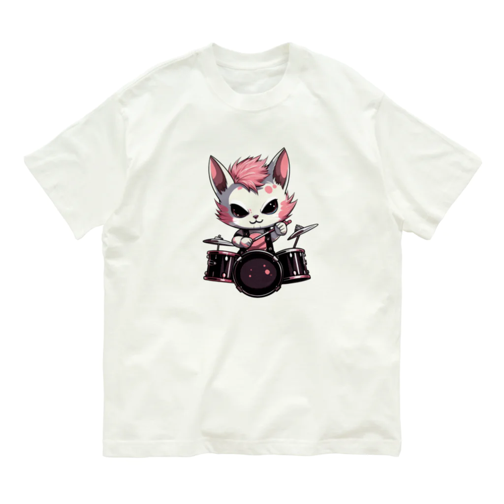 Vasetti_pressの可愛いドラマーのネコちゃん Organic Cotton T-Shirt