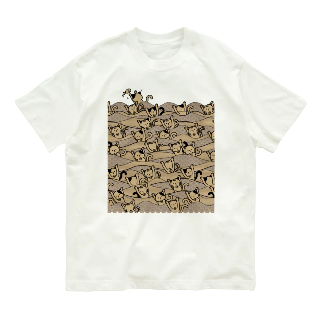 まるちくりえいてぃぶすたじおの和柄シンクロナイズドスイミング猫（淡色×茶色） Organic Cotton T-Shirt