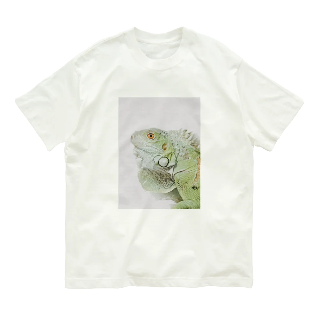 ほぺまる家のグリーンイグアナのほぺまるくん Organic Cotton T-Shirt