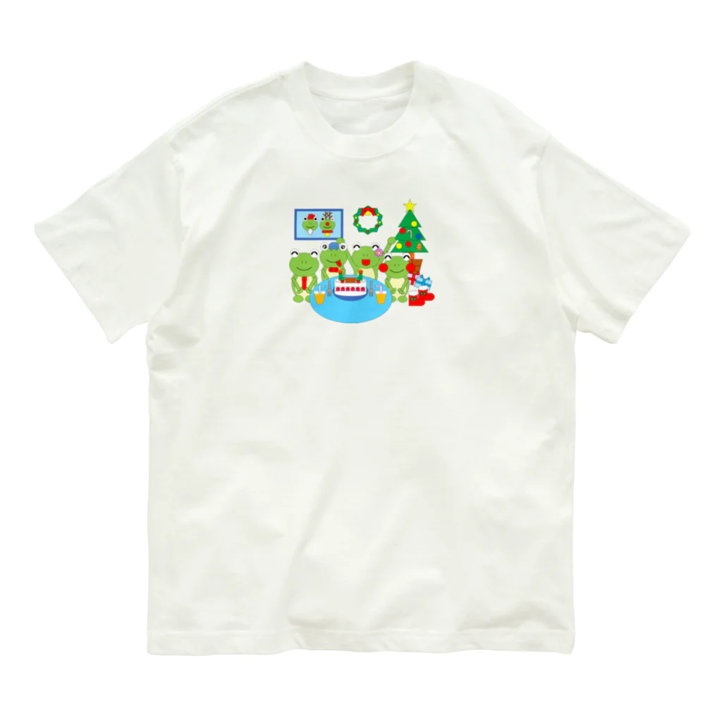 🐸かえるさんと仲間たち🐸のクリスマスパーティのかえるさん オーガニックコットンTシャツ