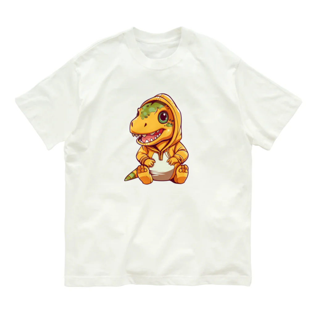 Vasetti_pressのパーカーを着たティラノサウルス オーガニックコットンTシャツ