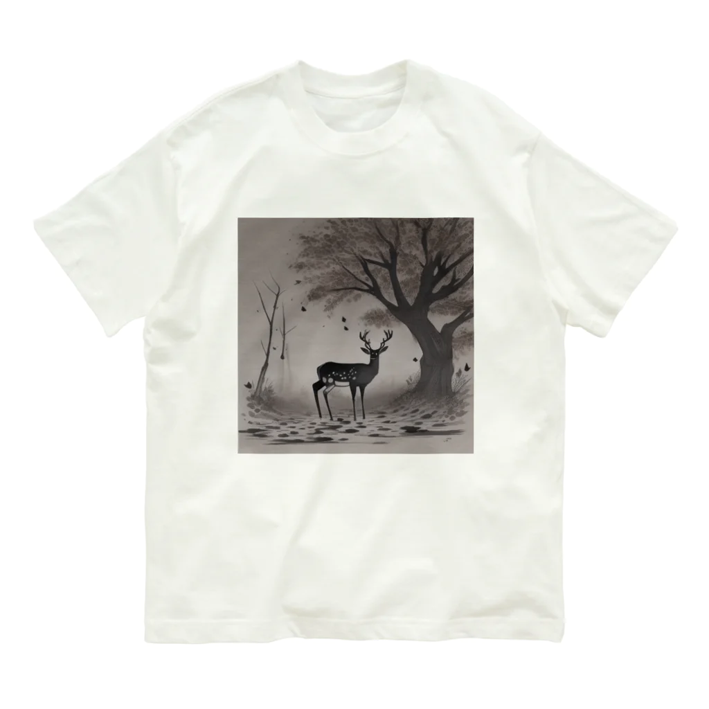 Ki-nacoの鹿と枯れ葉 Organic Cotton T-Shirt