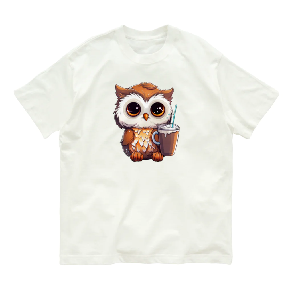 Vasetti_pressのフクロウとコーヒー オーガニックコットンTシャツ