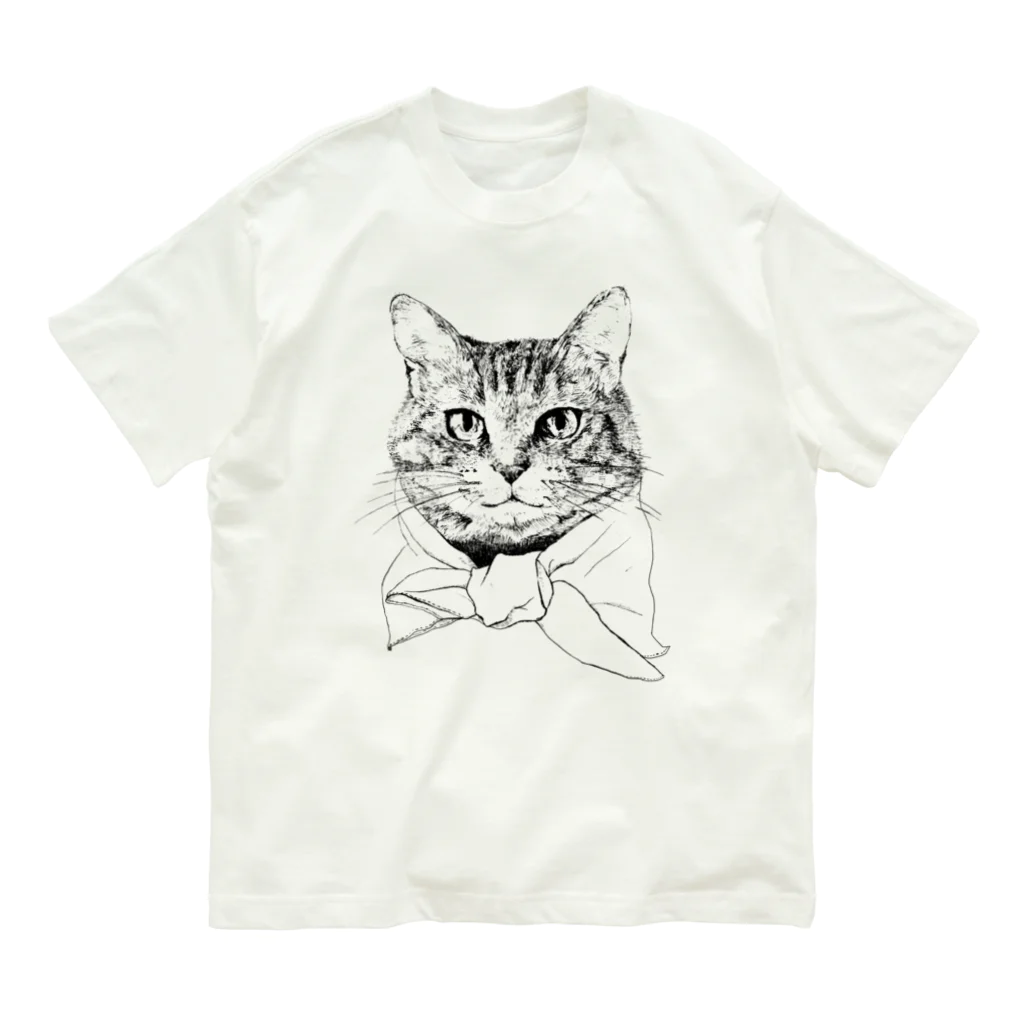 猫竹（nekotake)のペン画のしましま猫ちゃん オーガニックコットンTシャツ