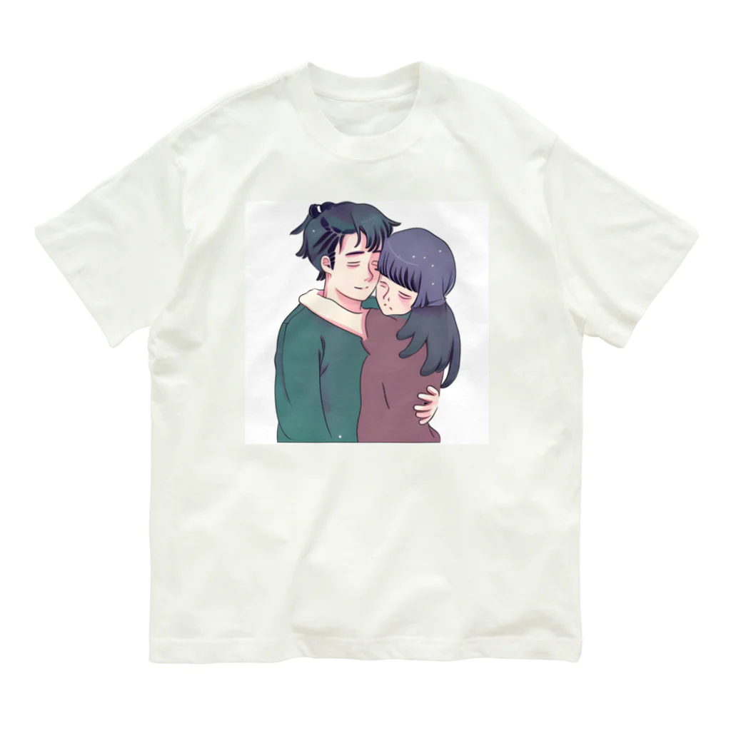 まもる@動画編集者の抱き合う二人 オーガニックコットンTシャツ