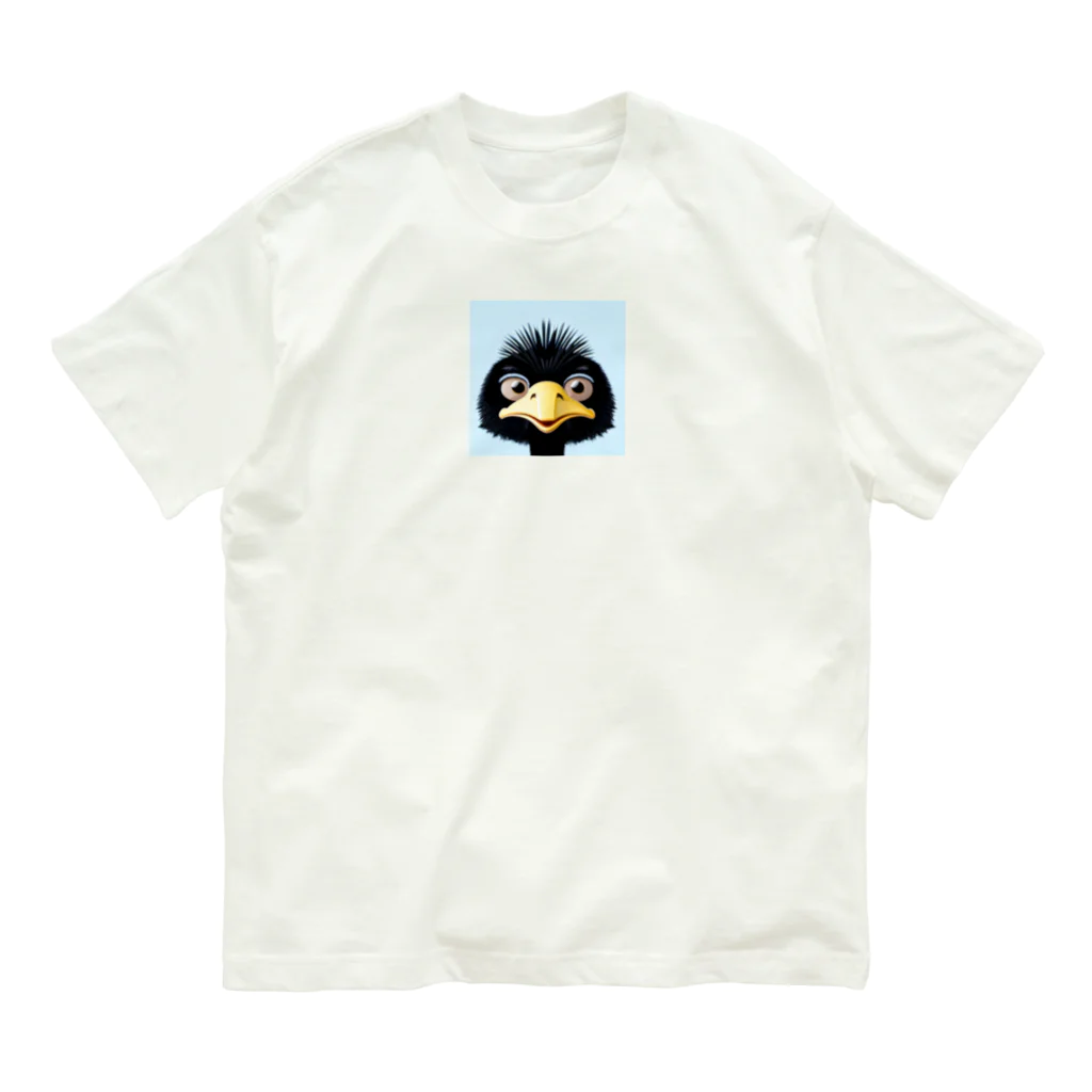 シンプルアニマル（カエル多め）のシンプルなダチョウ オーガニックコットンTシャツ