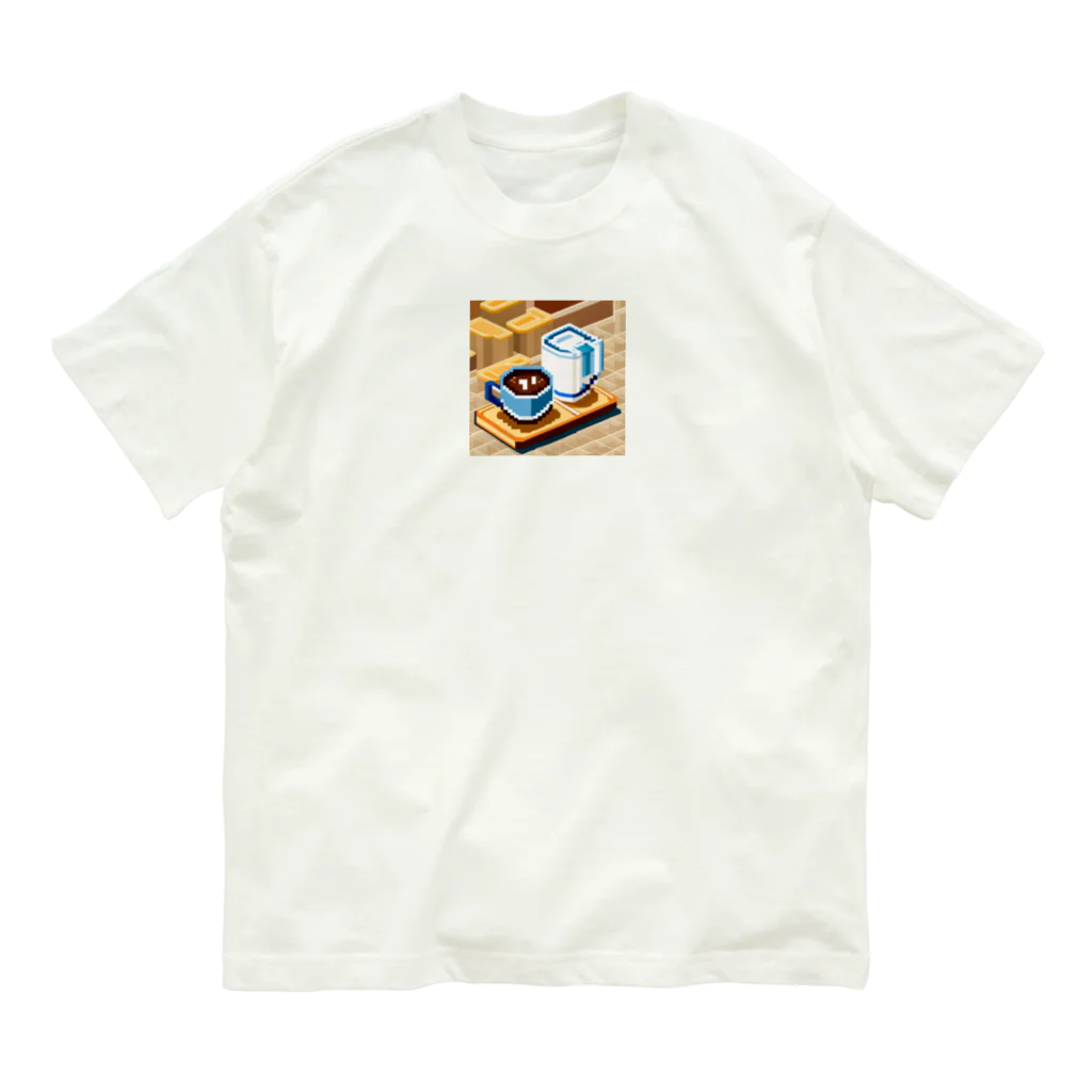 cunissaのドット絵コーヒーと電気ポット オーガニックコットンTシャツ