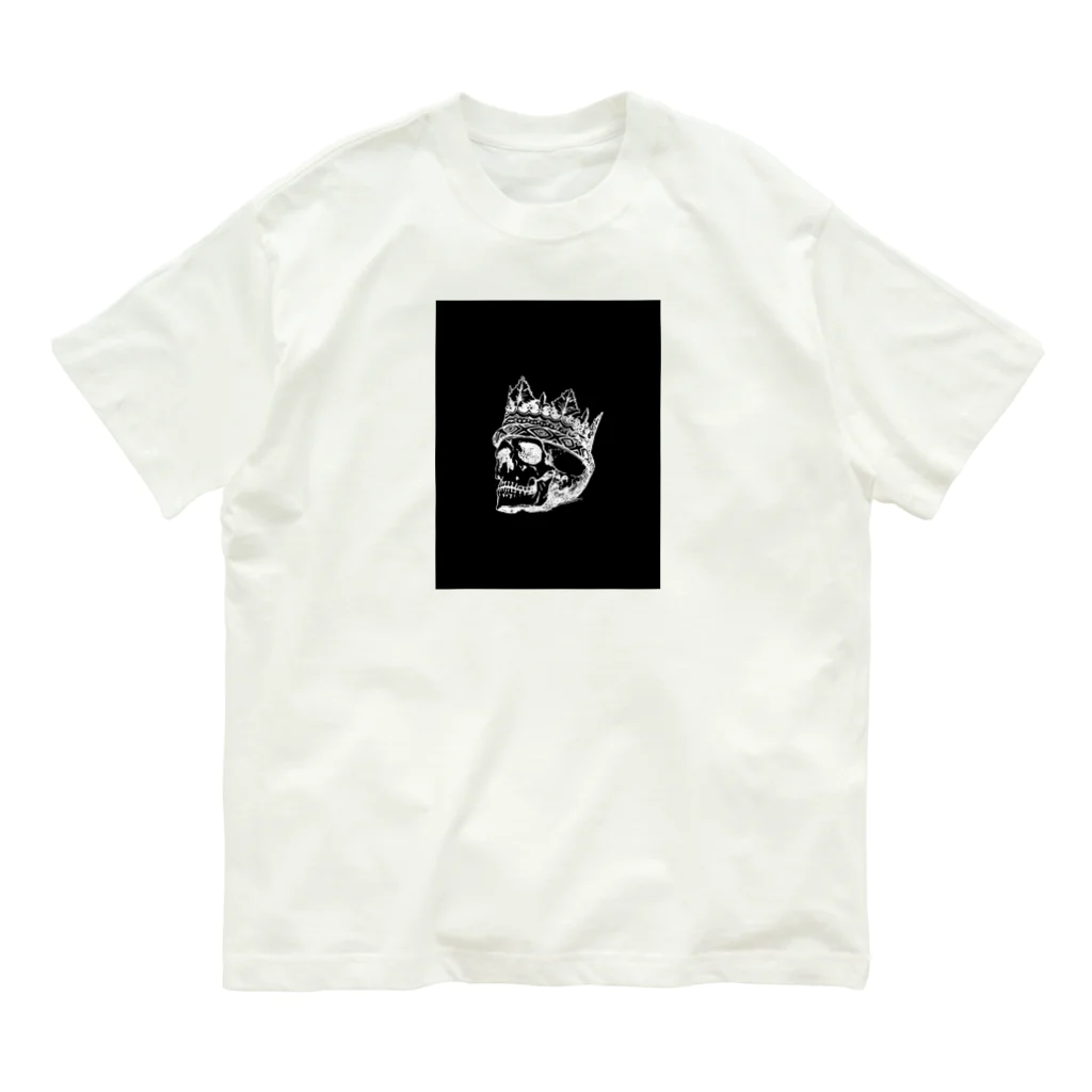 COOL&SIMPLEのBlack White Illustrated Skull King  Organic Cotton T-Shirt