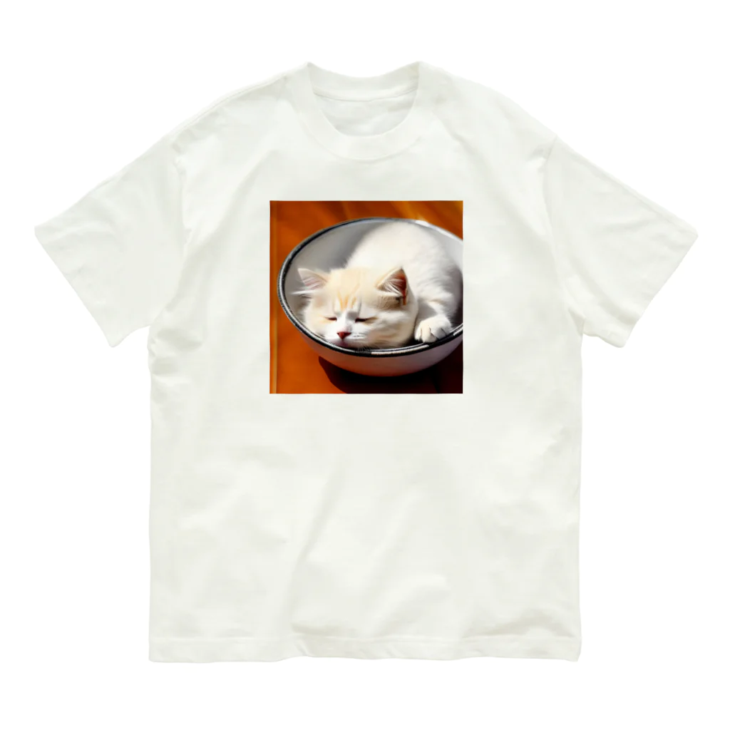 marusheのブサカワ猫のネコどんぶり オーガニックコットンTシャツ