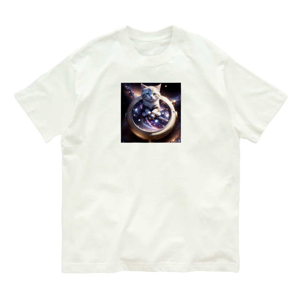 catgoodsの猫と宇宙の時計 オーガニックコットンTシャツ