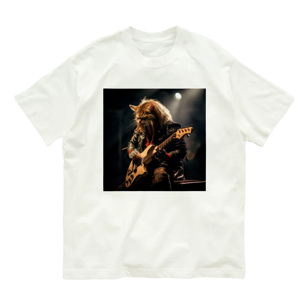 Gavi'sのRockなCat 猫ギターバージョン2 オーガニックコットンTシャツ