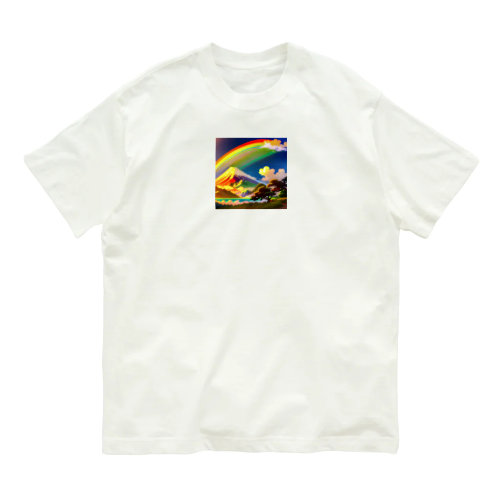 TOY PAPA SHOP の“Rainbow-colored Mount Fuji: The Gateway to a Colorful Fantasy” オーガニックコットンTシャツ