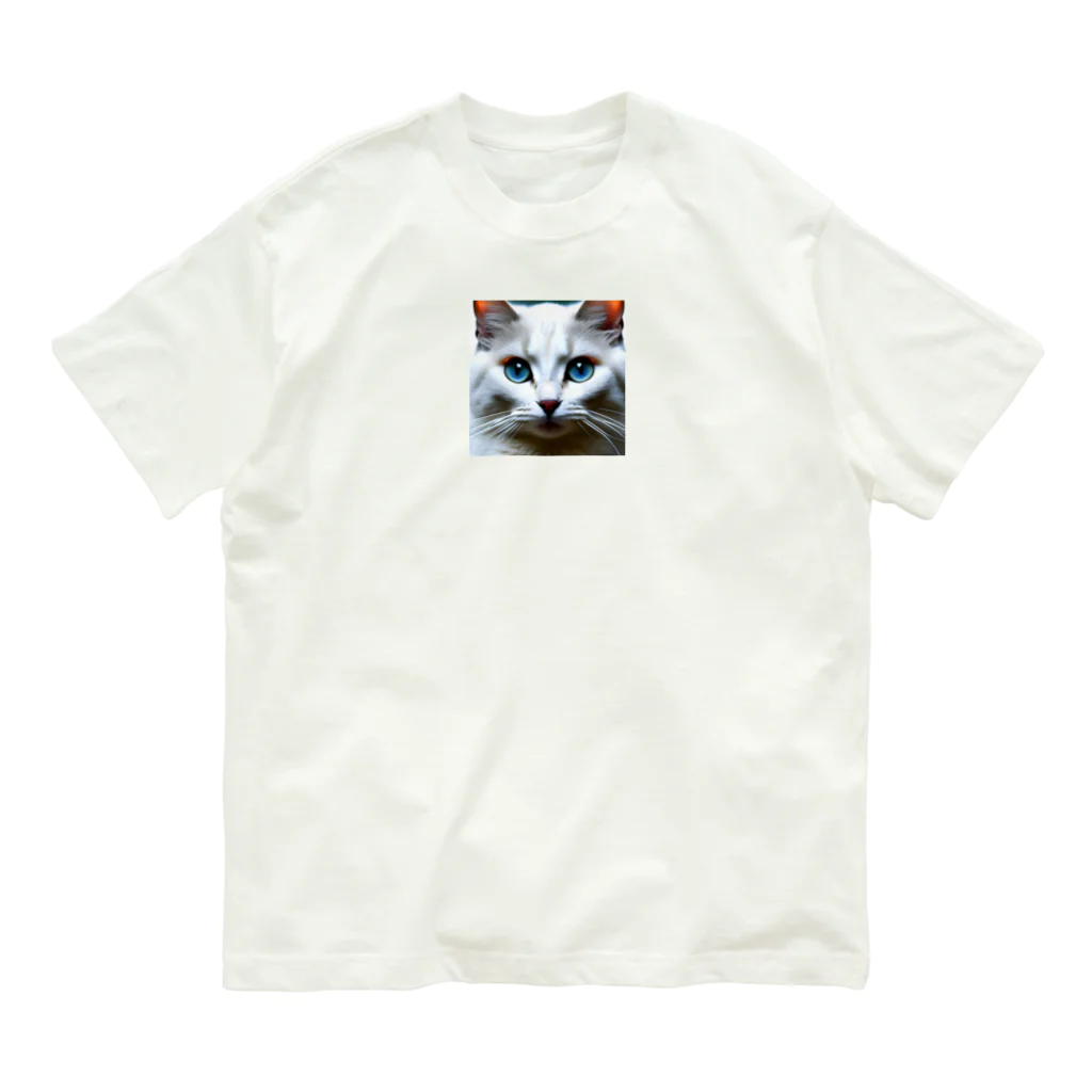 PRIDEのかわいい白猫のイラストグッズ オーガニックコットンTシャツ