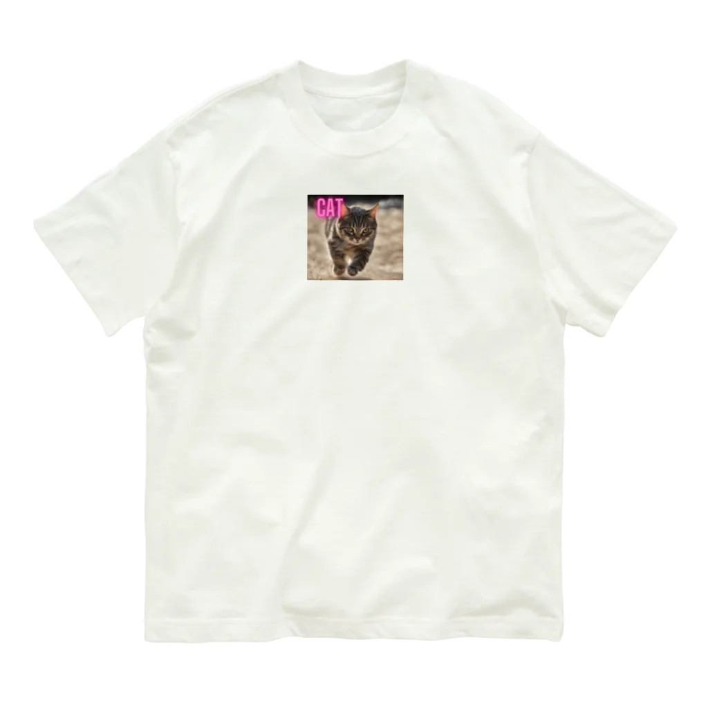 TAIYO 猫好きのピンクロゴCAT 狩猟風 Organic Cotton T-Shirt