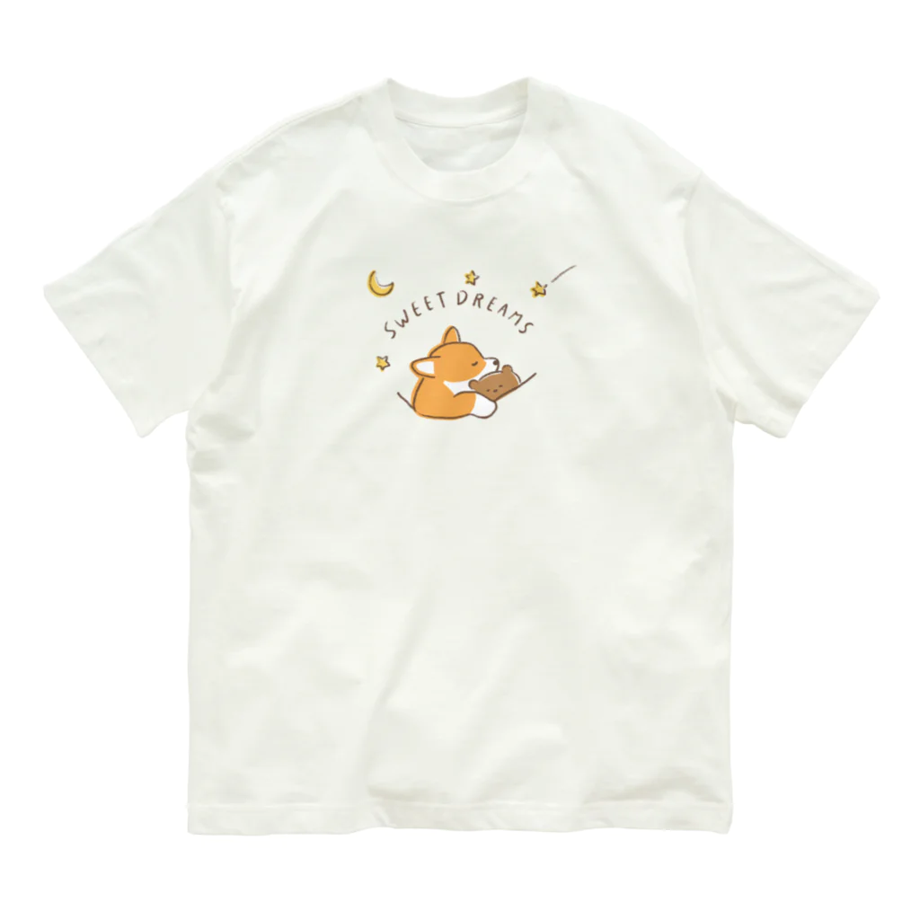 kiki25のおやすみコーギー(良い夢を　ナイトウェア) オーガニックコットンTシャツ