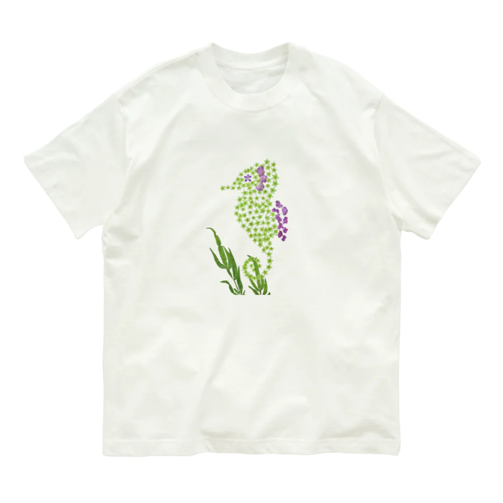 エフェメラル フラワーアートの花タツノオトシゴ オーガニックコットンTシャツ オーガニックコットンTシャツ