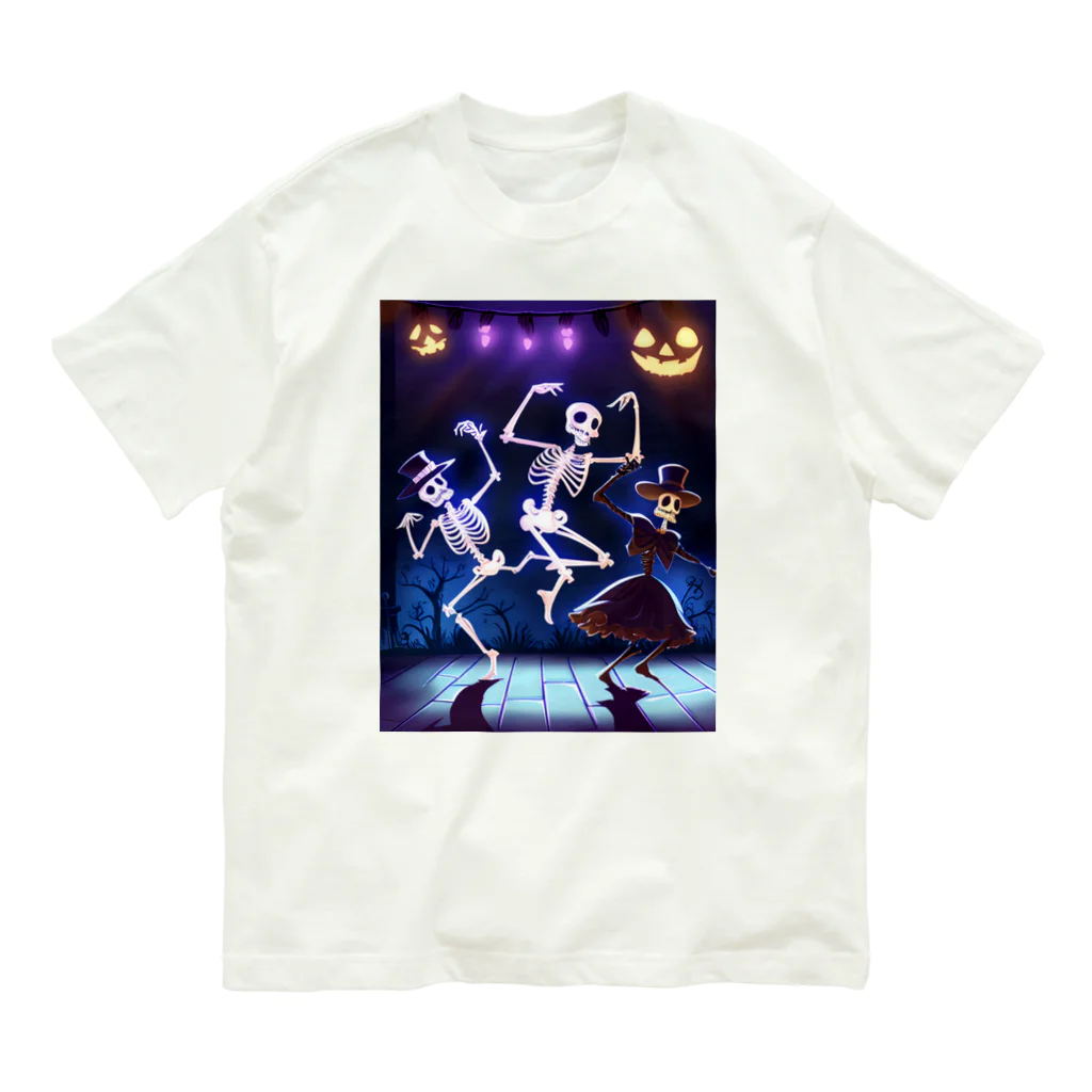 seasun011のハロウィンスケルトンダンス01 オーガニックコットンTシャツ