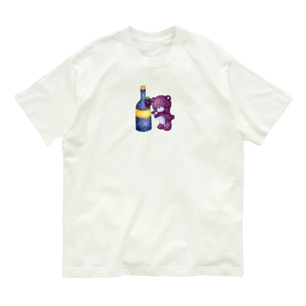 satoayaのアニマルカフェのドリンクマ　ワイン オーガニックコットンTシャツ