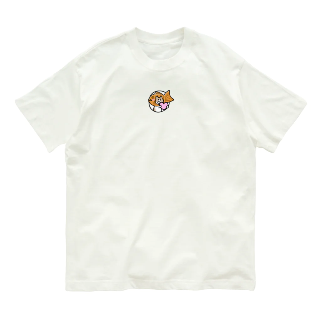 たい焼き猫ショップのたい焼き猫(ハート) オーガニックコットンTシャツ