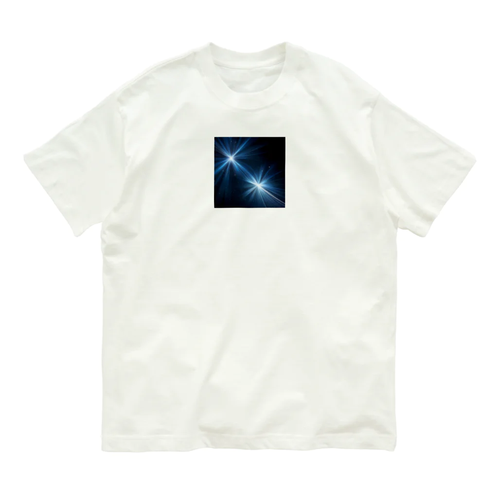 itacyoko(AIイラスト屋)の宇宙に輝く青い光 オーガニックコットンTシャツ