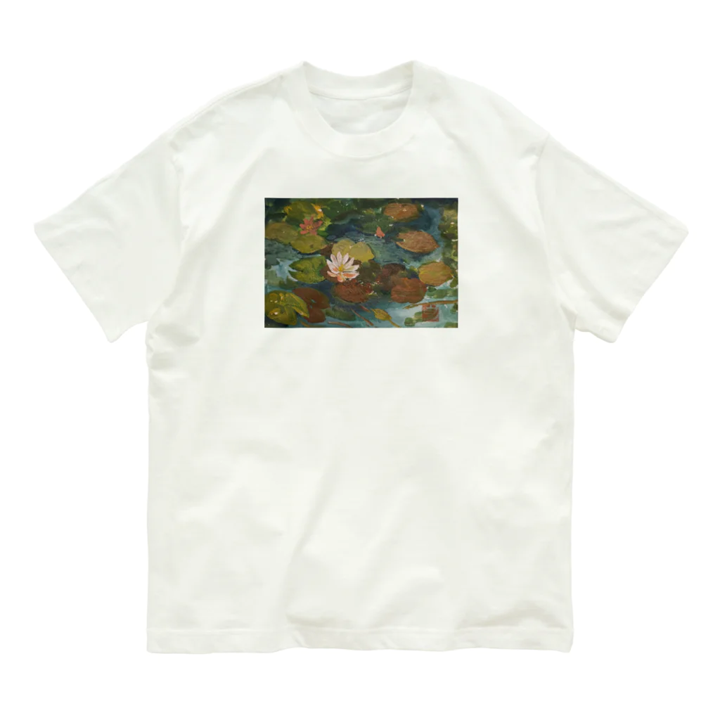 JjyunKaigaKoubouの2020年5月岡田美術館前 雨後の蓮の花 オーガニックコットンTシャツ