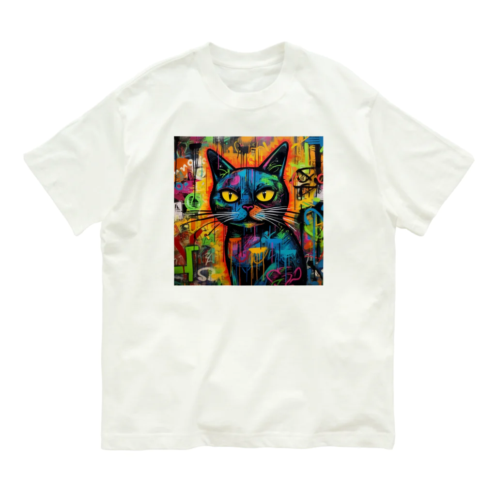 Hayate Kawakami オリジナルのサイバーパンク猫 オーガニックコットンTシャツ