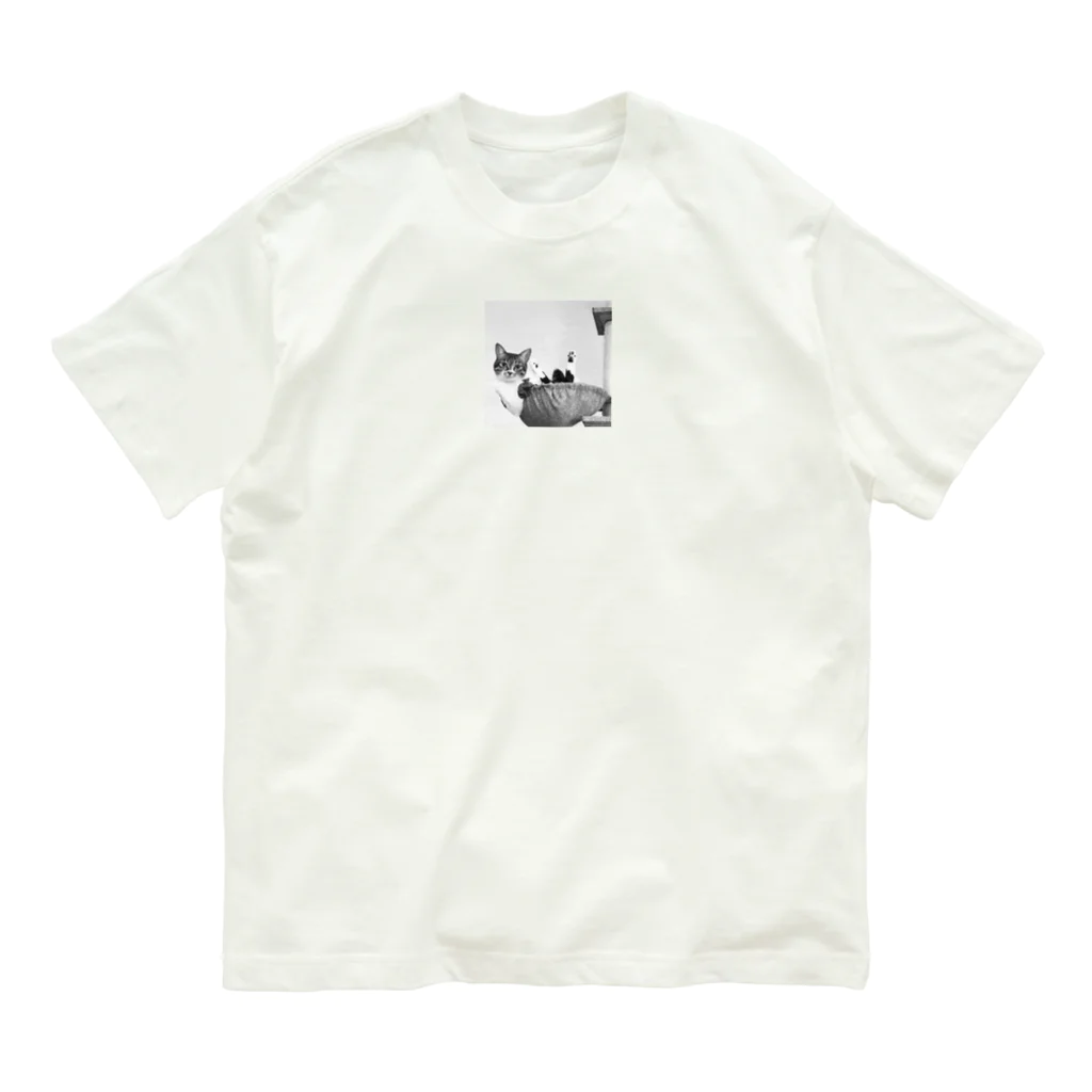 もぎ家の一族の足おっぴろげ　ゆめちゃん　モノクロ オーガニックコットンTシャツ